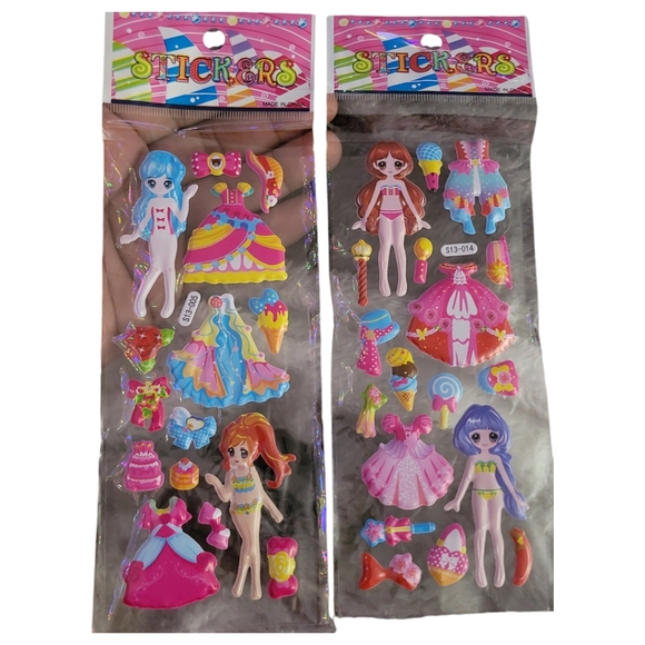 2 Packs 3D Cartoon Dress-Up Girl Puffy Stickers Adorable PVC Bubbles for Kids - Picture 10 of 15